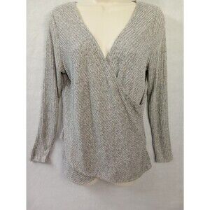 Anna Womens Medium gray ribbed wrap long sleeve v neck 90's
